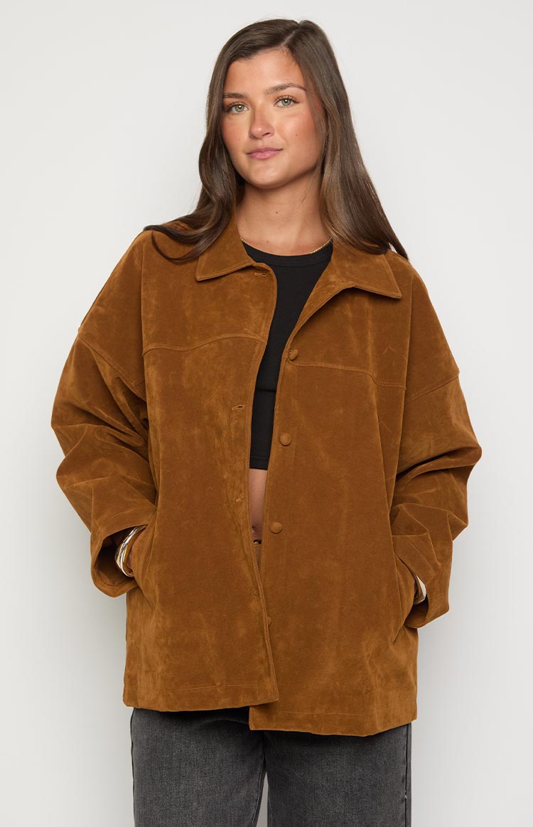 Suki Tan Suede Oversized Jacket