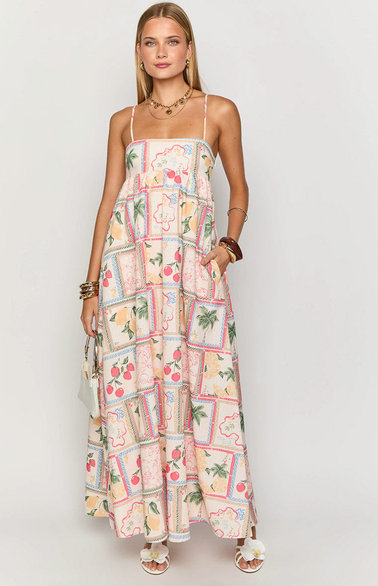 Akari White Tomato Girl Print Maxi Dress