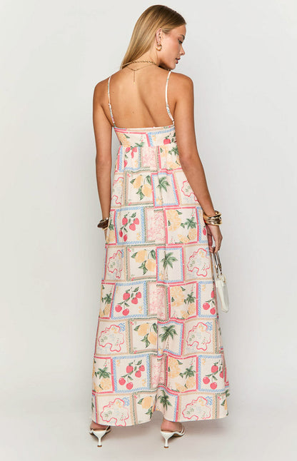 Akari White Tomato Girl Print Maxi Dress