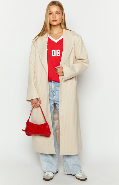 Lioness Olsen Beige Pinstripe Coat