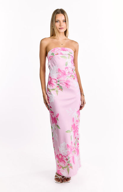Maiah Pink And Green Floral Print Maxi Dress