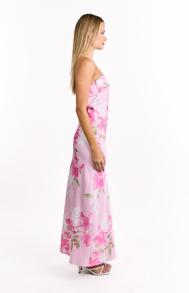 Maiah Pink And Green Floral Print Maxi Dress