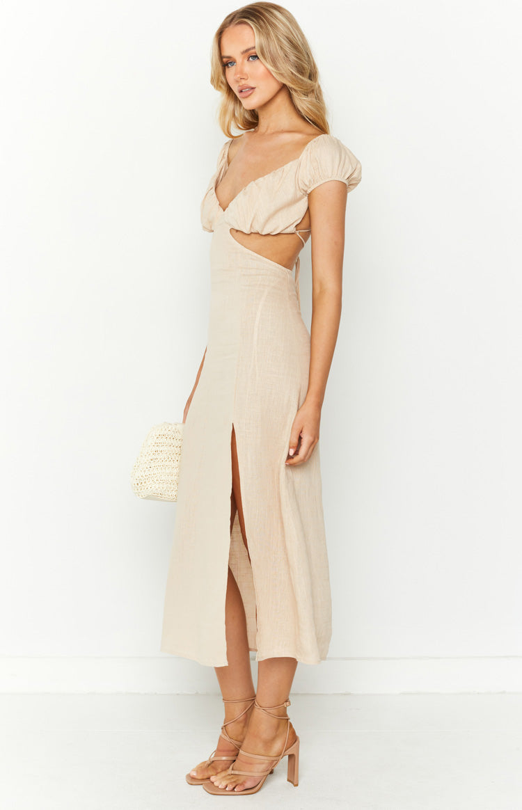 Saisha Beige Off The Shoulder Maxi Dress