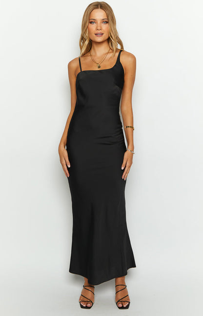 Sloan Black Satin Formal Maxi Dress