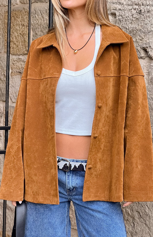 Suki Tan Suede Oversized Jacket