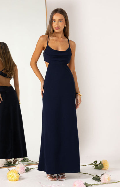 Taleah Navy Crepe Formal Maxi Dress
