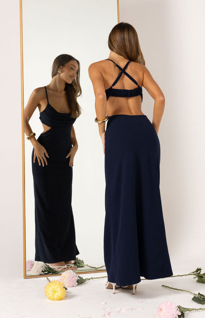Taleah Navy Crepe Formal Maxi Dress